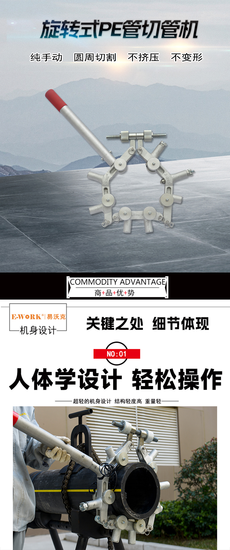 易沃克800型旋轉式塑料管切管機塑料管子割刀產(chǎn)品概述